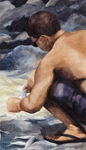 Net Fishers - Kauai watercolor painting by artist Emily Miller