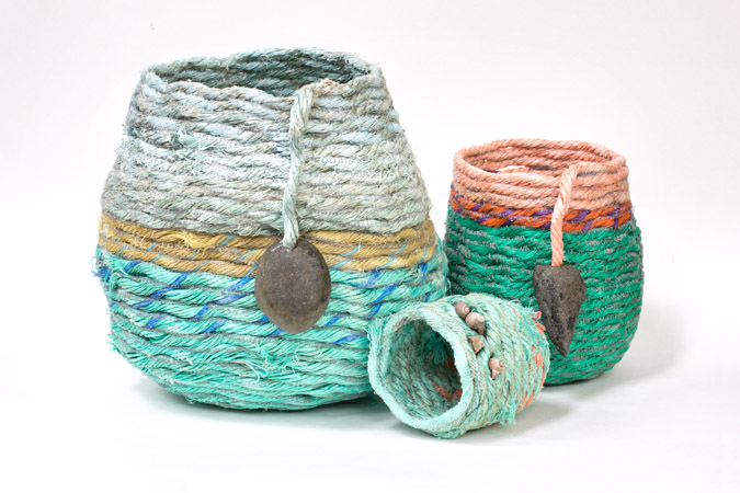 Rope Baskets, fiber sculpture by Emily Miller
