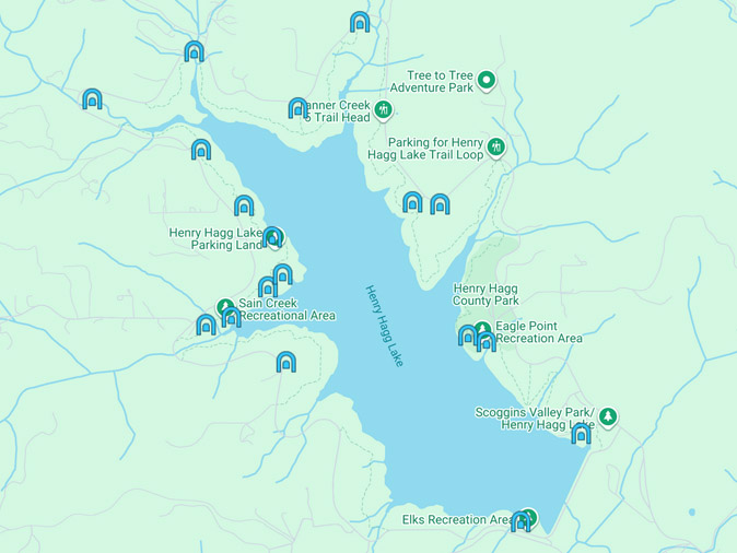 Map of all 18 artwork sites - Wonder Windows at Hagg Lake