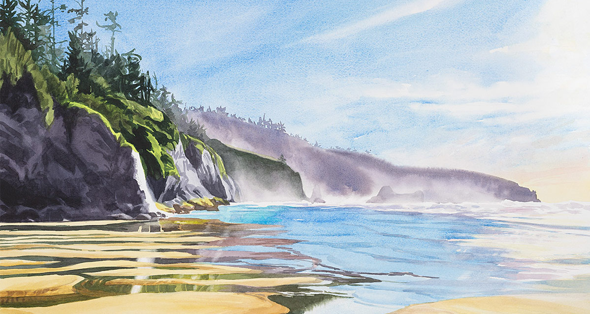 Cape Lookout Oregon coast watercolor painting by artist Emily Jung Miller