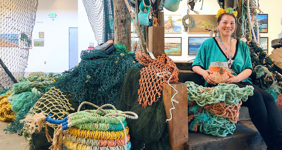 Ghost Net Landscape community interactive art installation with reclaimed fishing gear