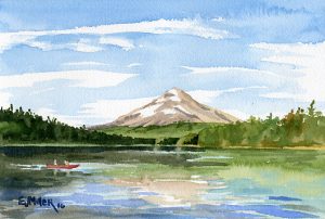 Mt. Hood from Trillium Lake - Oregon watercolor painting by artist Emily Miller