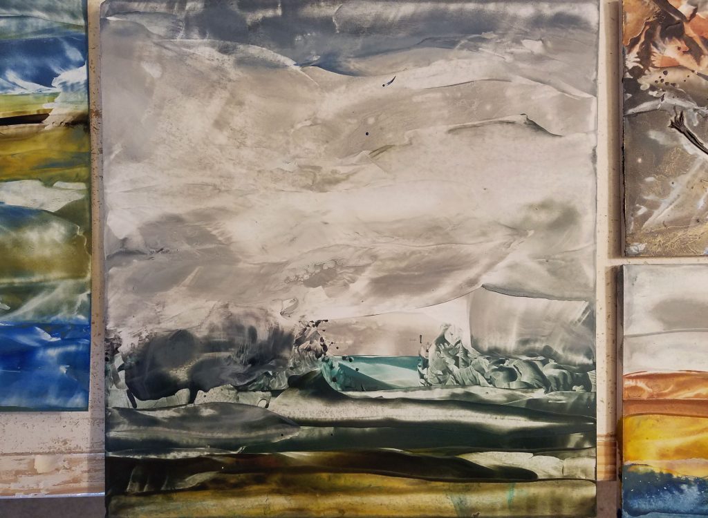 Encaustic wax paintings in progress by artist Emily Miller