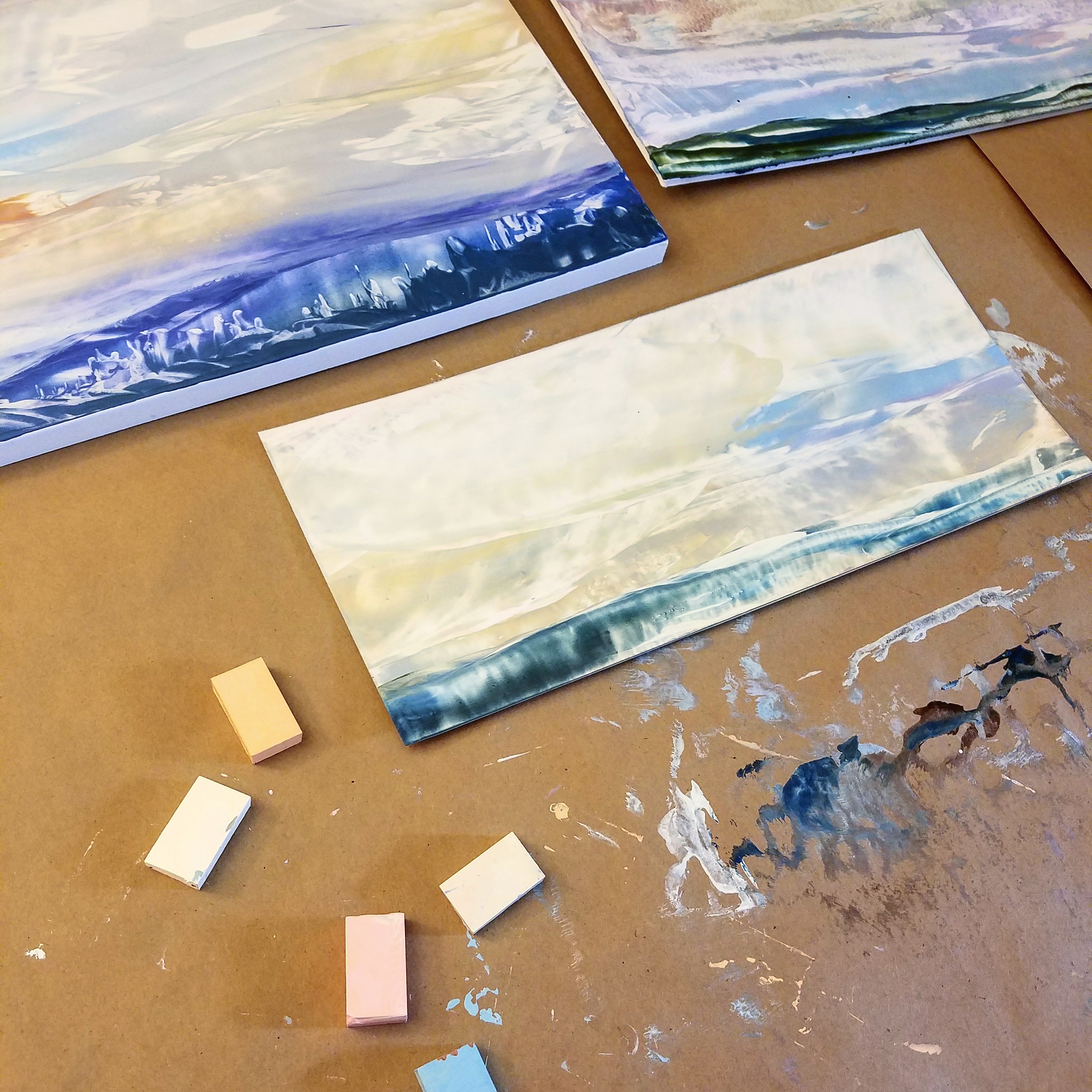 Encaustic wax painting work in progress by artist Emily Miller