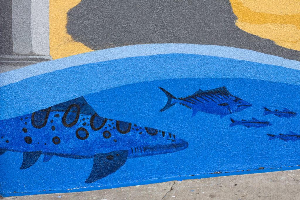 Lincoln Pier mural detail - ocean, fish and leopard shark