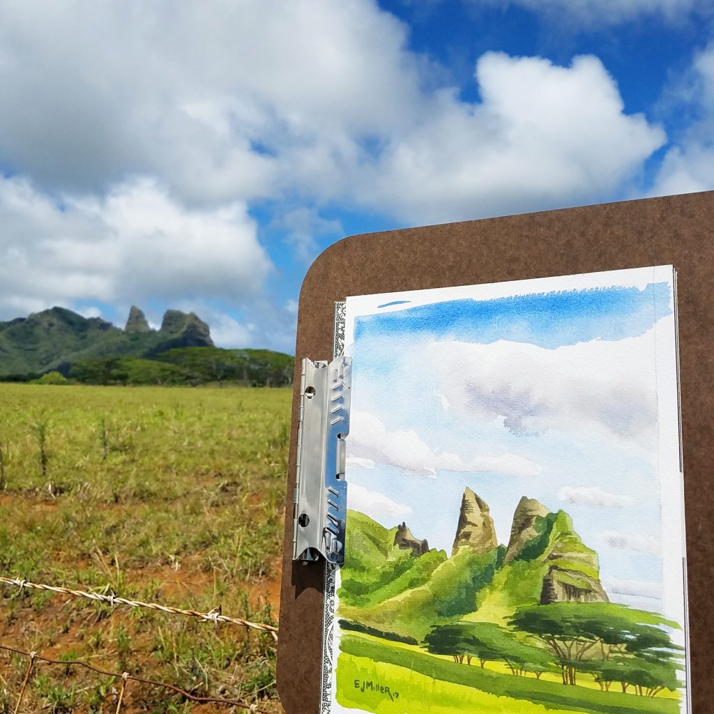 Kalalea Noon - plein air Kauai watercolor painting, Hawaii artwork by artist Emily Miller