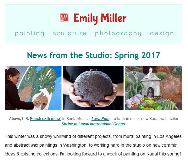 Spring 2017 email news: Big painting projects & new ceramics