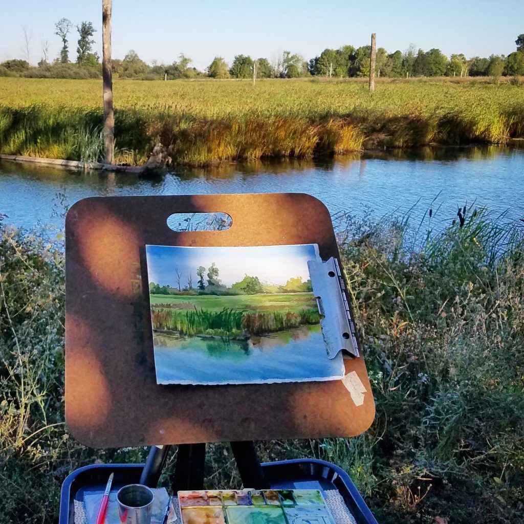 Plein air watercolor painting, Oregon