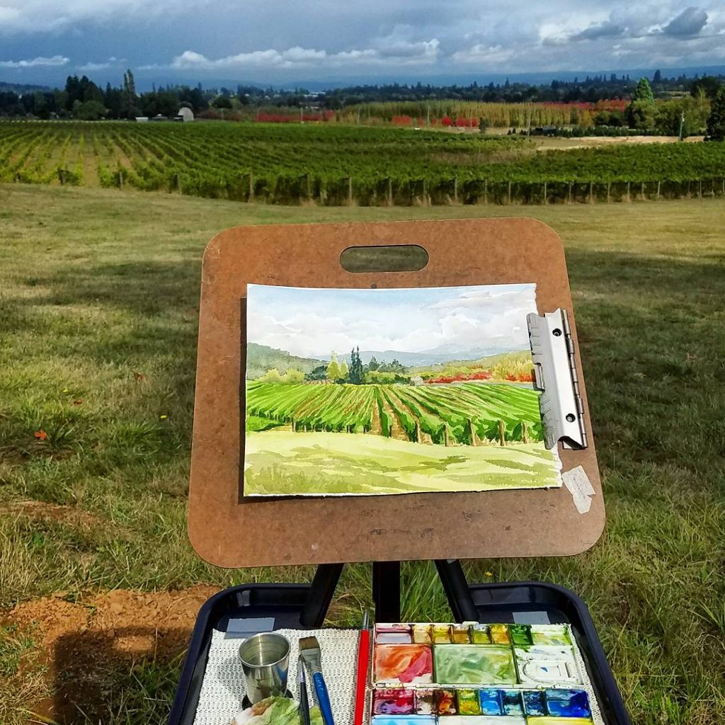 Plein air watercolor painting, Oregon