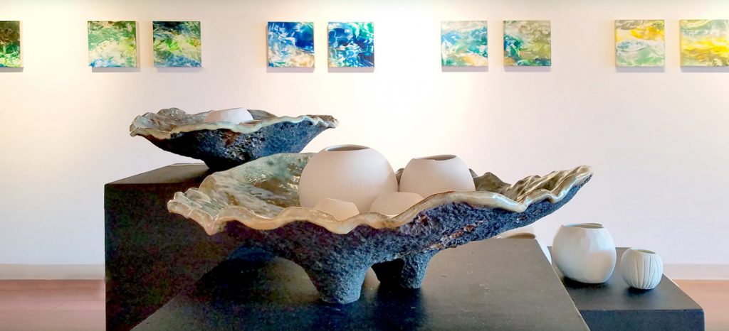 Water & Form sculpture and encaustic exhibit, artwork by Emily Miller