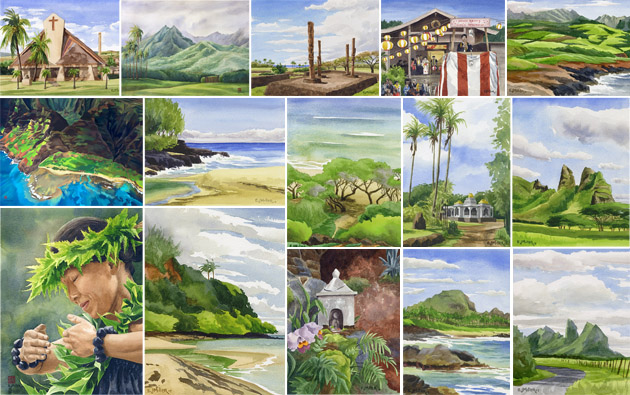 Kauai paintings by watercolor artist Emily Miller