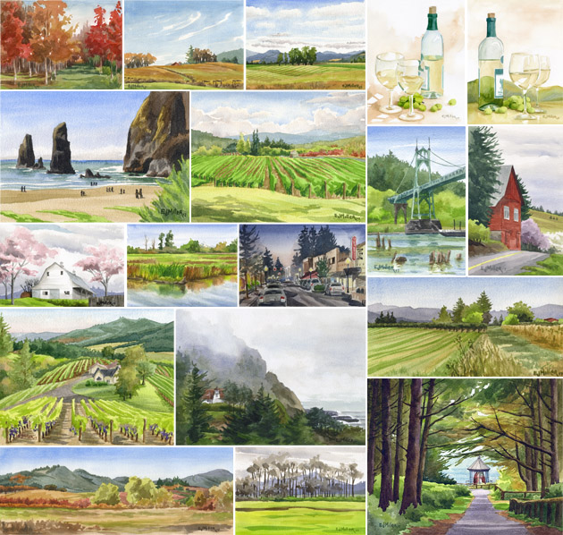 Oregon paintings by watercolor artist Emily Miller