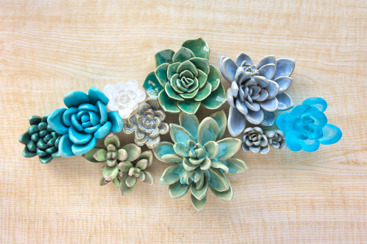 Succulents, ceramic and glass sculpture by Emily Miller