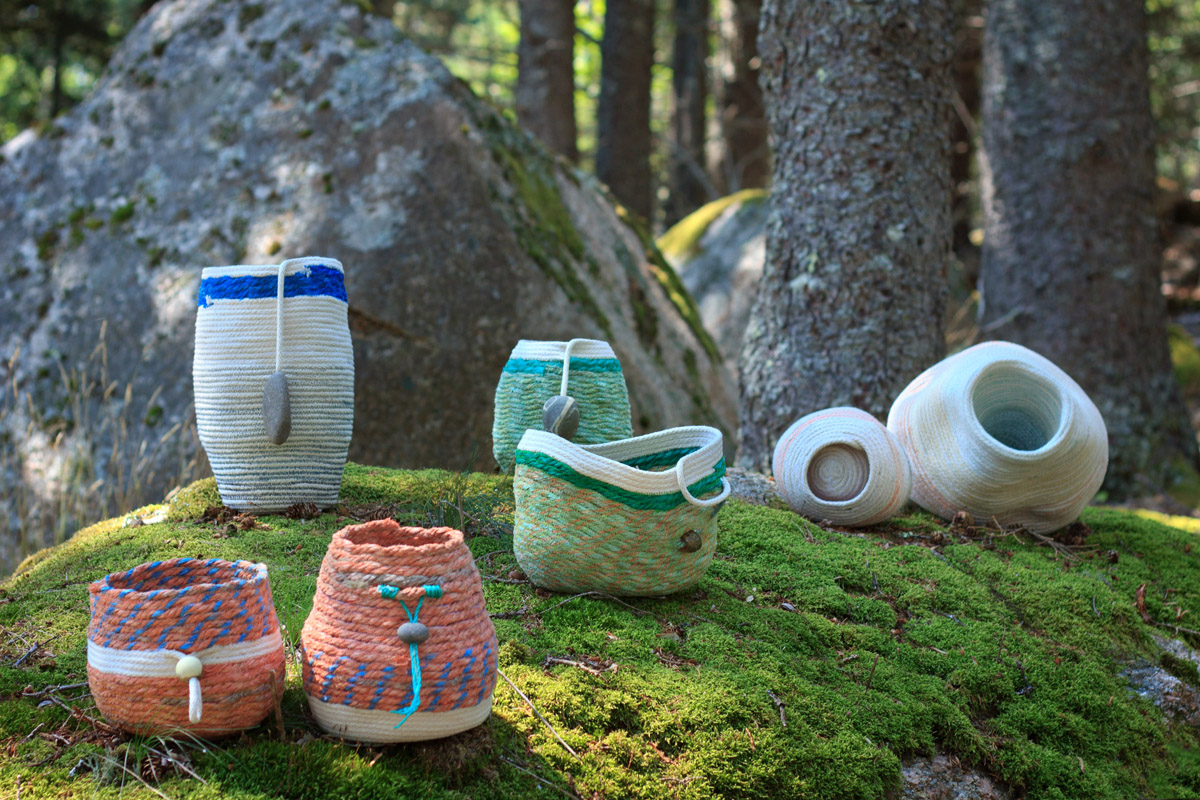 2015 rope baskets, fiber art sculpture by artist Emily Miller