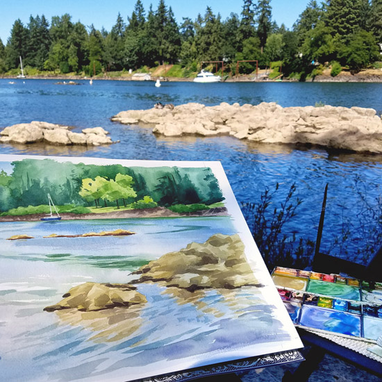 Plein Air Watercolor in Lake Oswego