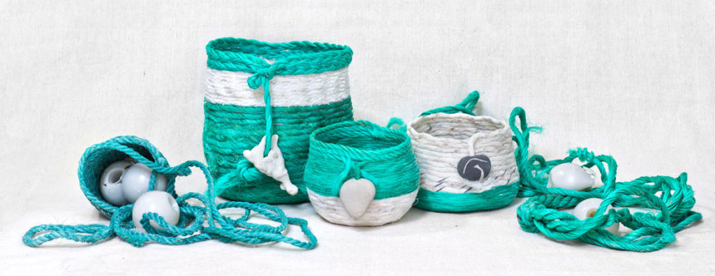Ukidama baskets - Japanese ghost net rope baskets, fiber art by Emily Miller